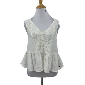 Roxy First and Only Tank Top Womens S White Lightweight Cotton Gauze Peplum Hem